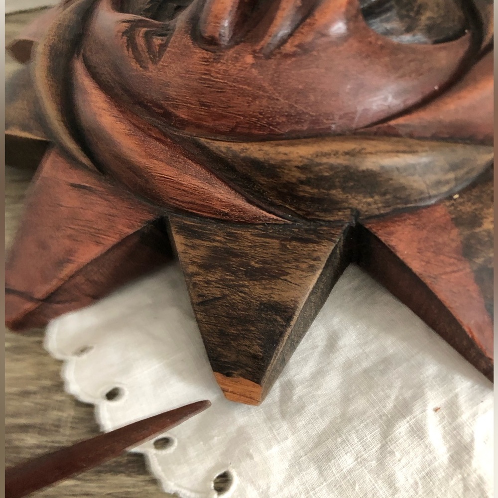 Hand Carved Sun Moon Wood Wall Art - Picture 9 of 10